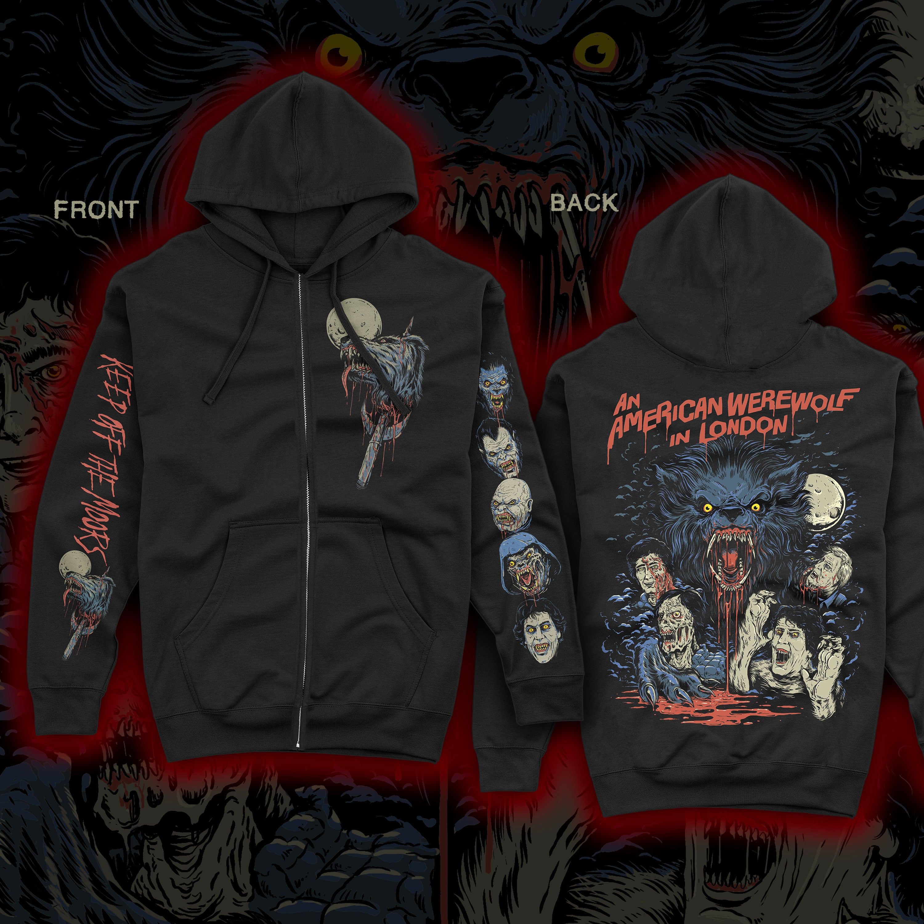 An American Werewolf in London “Beware the Moon” Zip up hoodie
