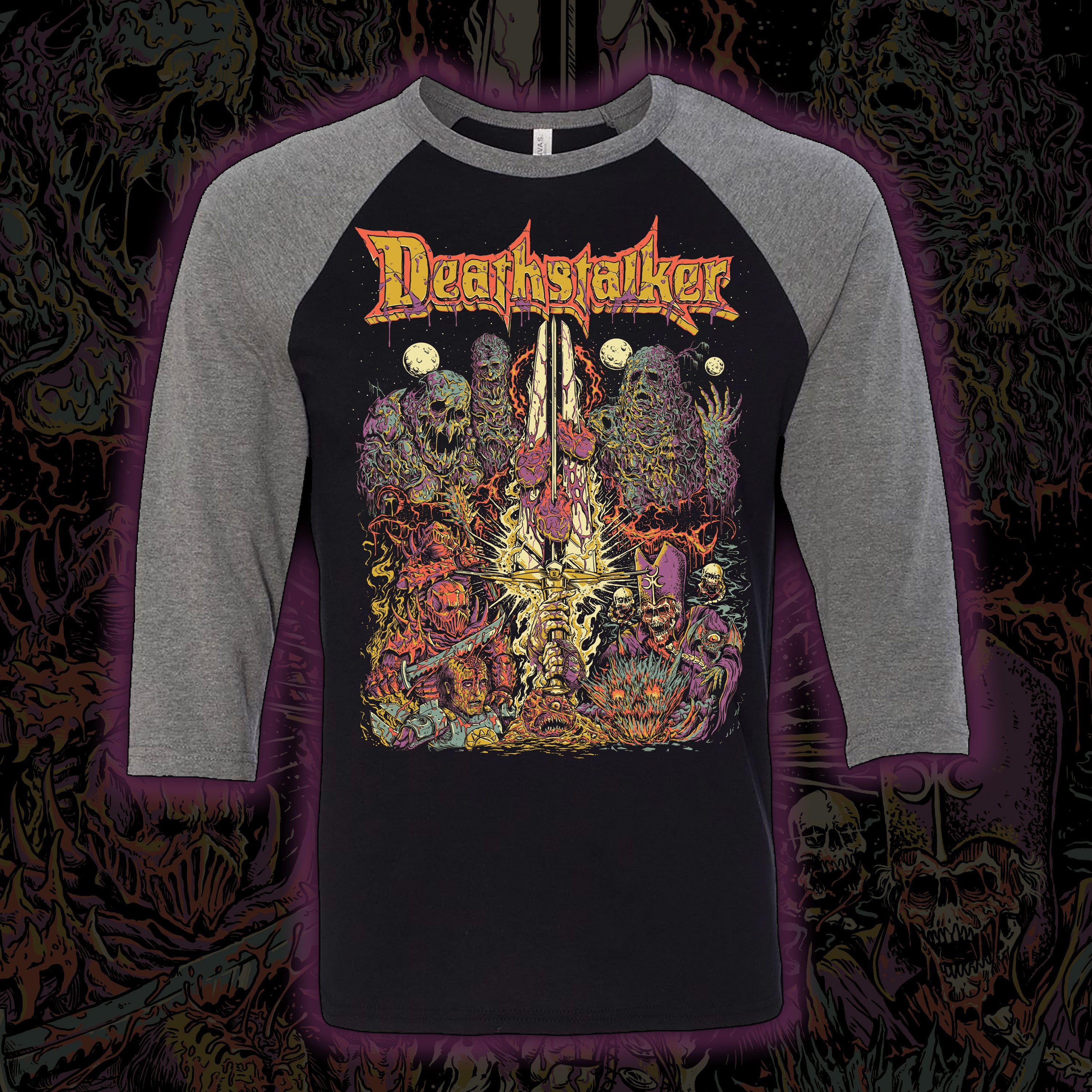 PRE-ORDER: Deathstalker “Born of Necromancy” Baseball tee