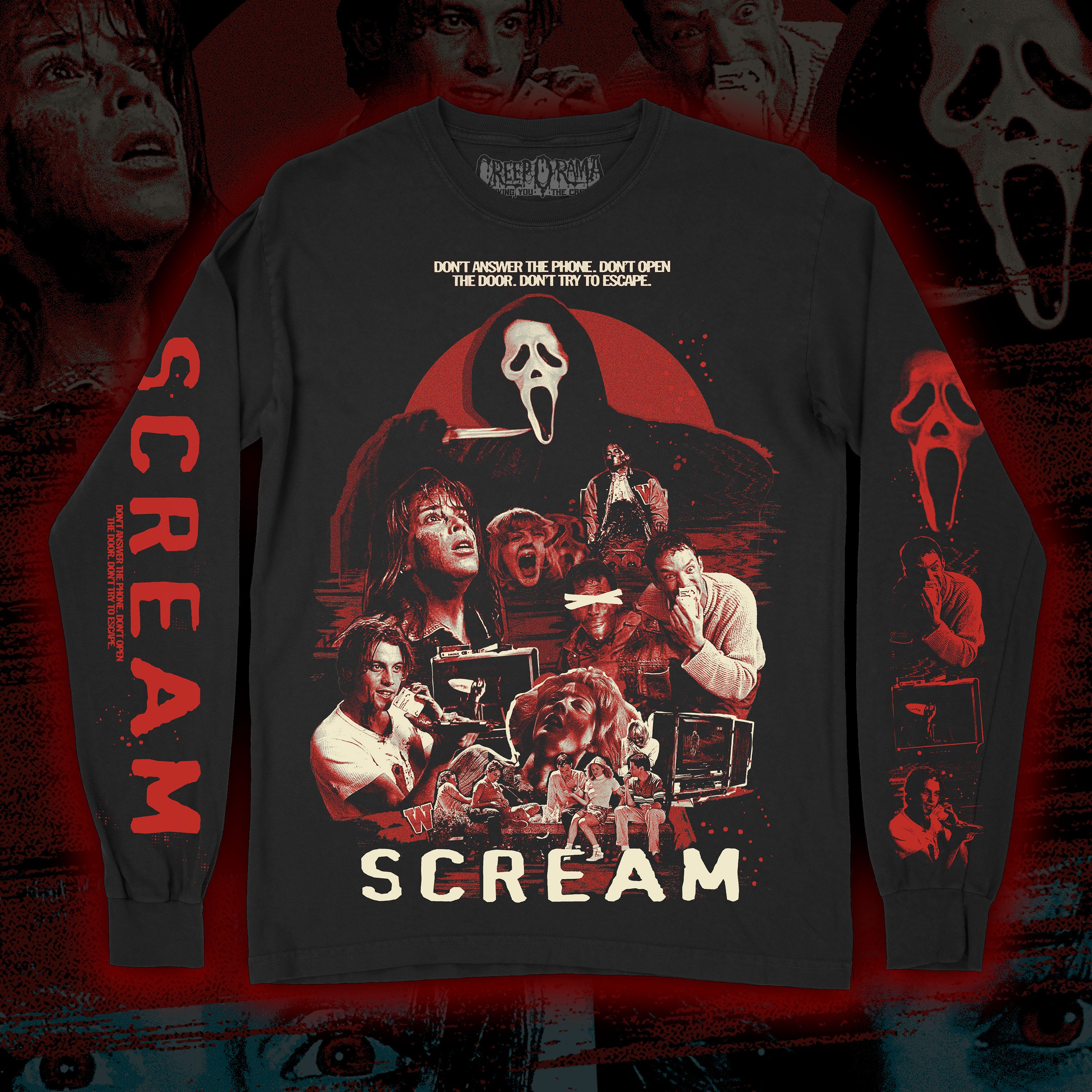 PRE-ORDER: The Woodsboro Murders “I’ll Be Right Back” Premium long sleeve