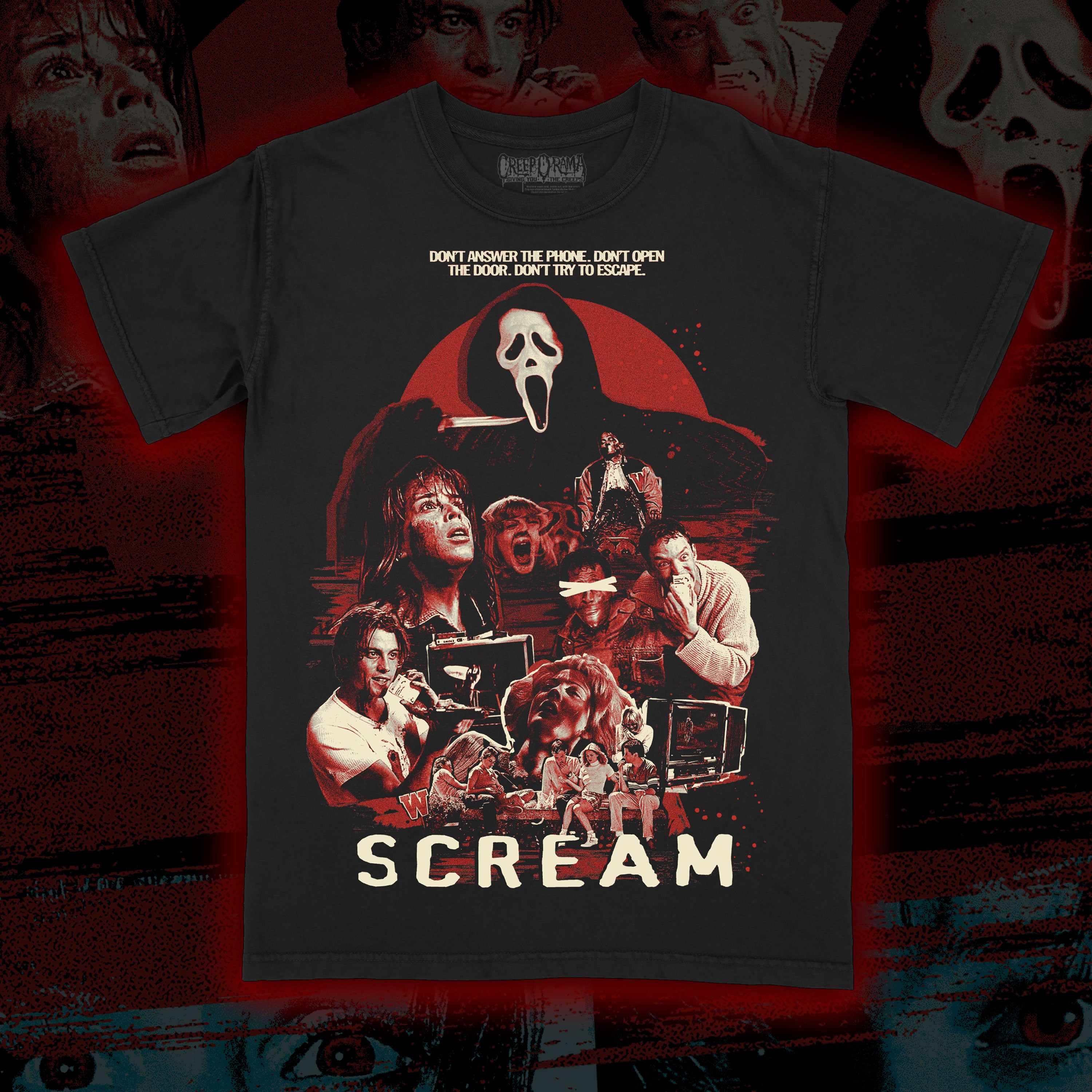 PRE-ORDER: The Woodsboro Murders “I’ll Be Right Back” Premium tee