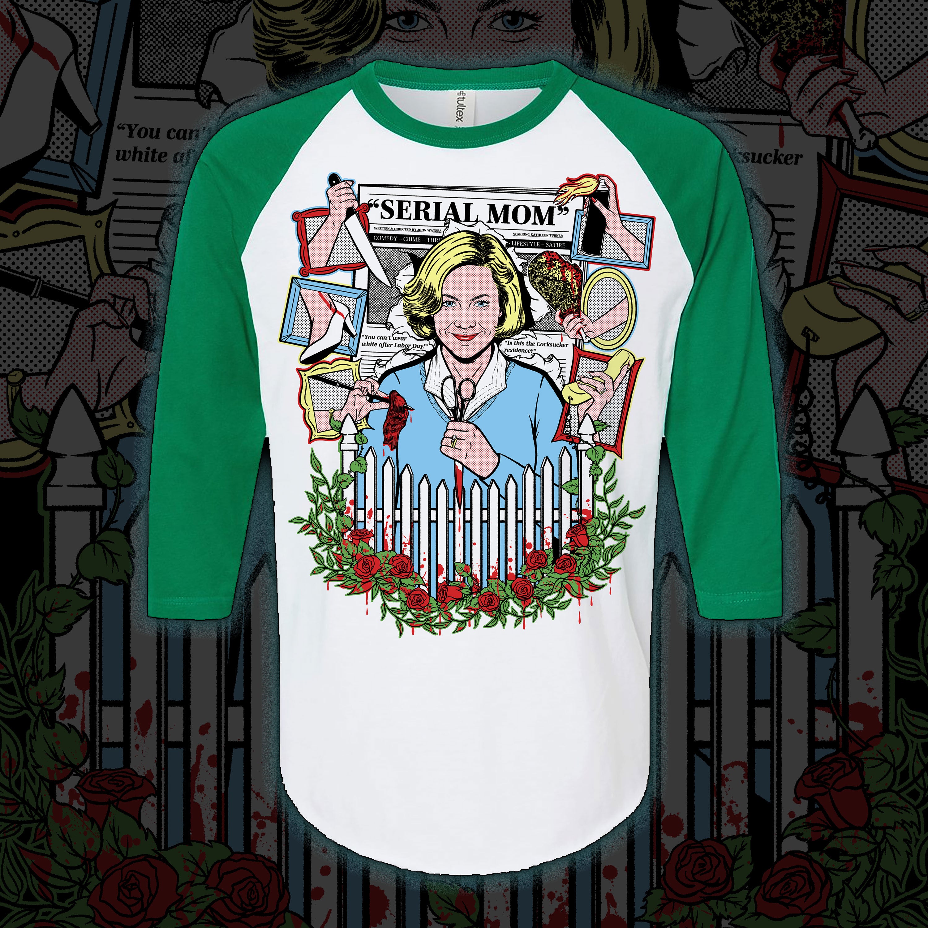Serial Mom “Comedy Crime Thriller” Baseball tee